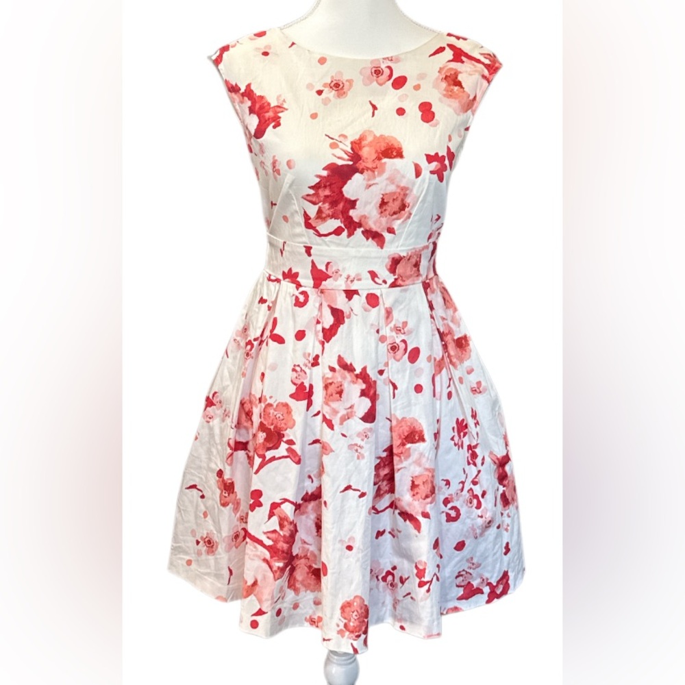 Closet London women’s Chic Red Floral Dress Cotton size 4